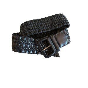 The Limited Black Faux Leather Woven Waist Belt Medium